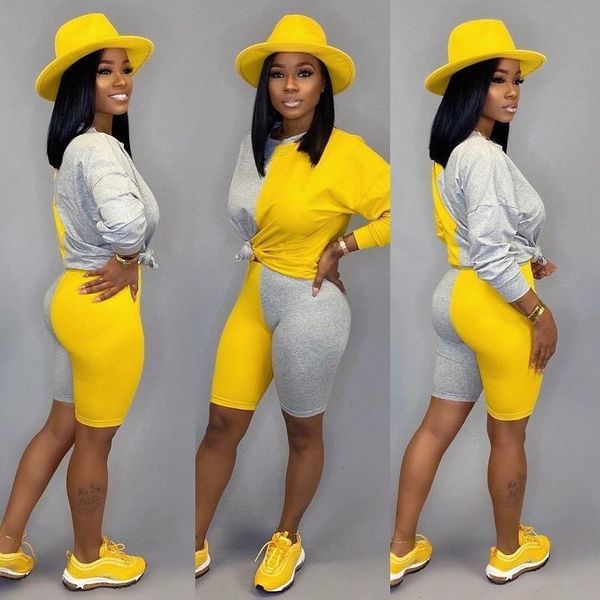 

patchwork style sports set women tracksuits o neck and shorts two piece casual tracksuit outfit dld8635, Gray