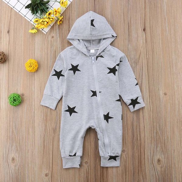 

jumpsuits fall baby jumpsuit clothes toddler infant girls boys stars print hooded zipper romper outfits cotton born clothing, Blue