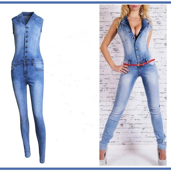 

women's jumpsuits & rompers 2021 fashion sleeveless jumpsuit jeans stretch bodysuit women denim overalls girls pants blue mom ladies, Black;white
