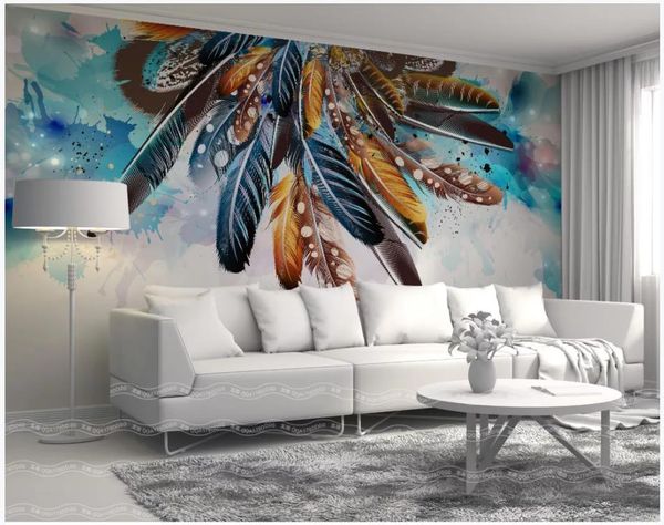 

wallpapers custom wallpaper 3d wall murals stylish color feather art retro sofa tv background papers home decoration