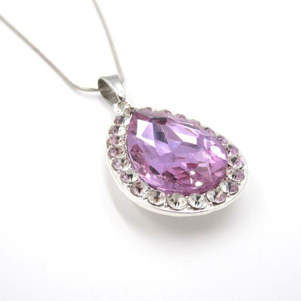 

pendant necklaces 12pcs wholesale princess so fia girls women necklace stainless steel purple teardrop amulet jewelry for kids, Silver