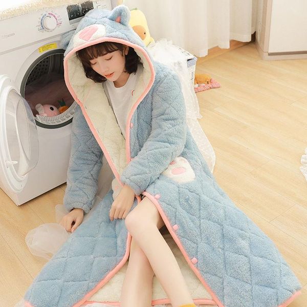 

women's sleepwear lady warm robe nightgown kimono bath gown coral fleece nightdress homedress bathrobe thick nightwear intimate lingeri, Black;red