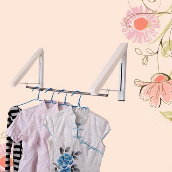 

laundry bags -expandable metal wall mount clothes air drying rack for indoor and hanging clothing, towels, lingerie, hosiery,