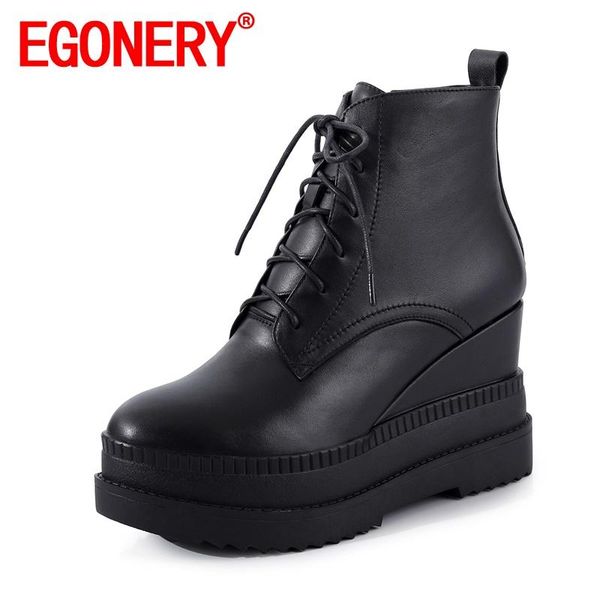 

boots egonery women winter leisure fashion style ankle concise comfortable round toe solid color mature soft office lady, Black