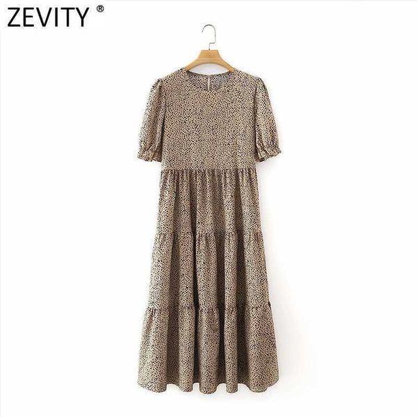 Zevidade Mulheres Vintage O Neck Slow Sleeve Leopard Imprimir Casual Midi Dress Feminino Preenchido Kimono Vestido Chic Vestidos DS5081 210603