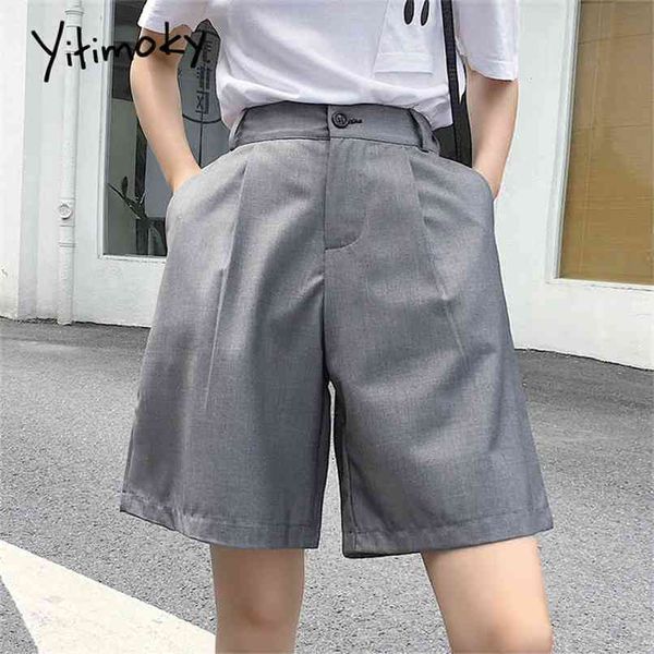 Curtas de cintura alta Mulheres Pretas Verão Verão Formal Sólido Plus Size 5XL Calças Curtas Moda Coreana Leg Wide Pant Pant 210714