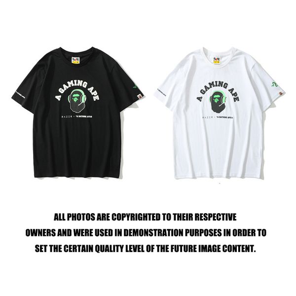 

fashion t shirt chao brand co branded ape head set letter three printed short sleeve men's class uniform, White;black