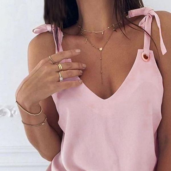 

v neck lace up women tanks loose basic sleeveless pink camisole summer elegant party casual amp cami guahao, White