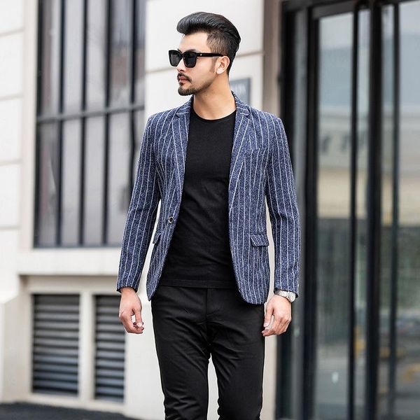 

men's suits & blazers zogaa 2021 smart casual slim blazer korean style striped 3 color small, White;black