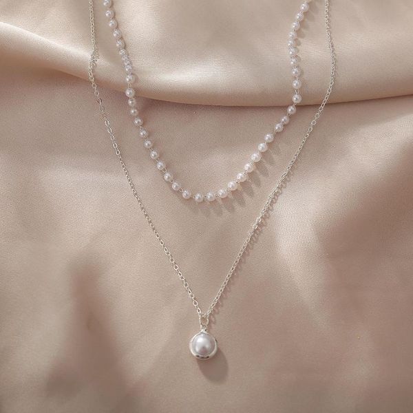 

chains trendy kpop multilayered pearl choker necklace cute double layer chain pendant for women jewelry girl gift, Silver