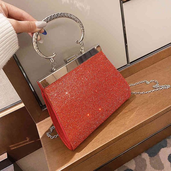 

2021 dinner inlaid with diamond fashion small square korean portable bag