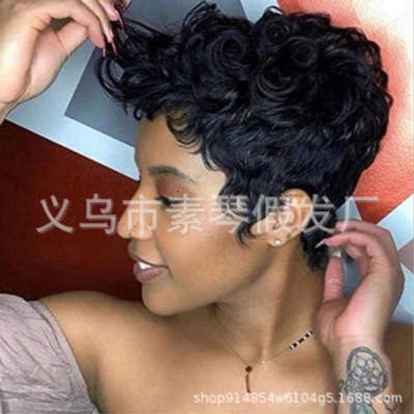 

wig female ffy natural short curly hair chemical fiber wig head cover, Black
