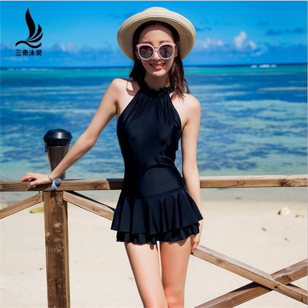 

one-piece suits sanqi female siamese swimsuit small chest gathered slimming belly spring backless large size swimming dress swimwear
