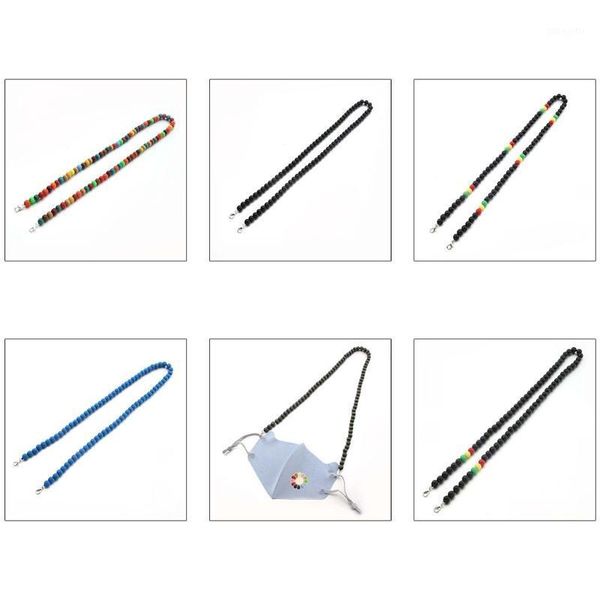 

women face mask holder lanyard multicolored wooden beads chain eyeglass anti-lost string strap double clip necklace1