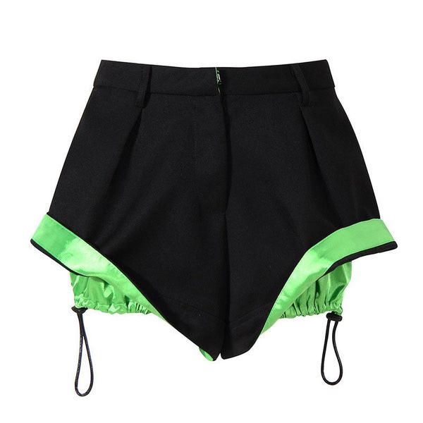 

women's shorts seebeautiful high waist irregular contrast color lining drawcord design casual all match summer 2021 fashion e621, White;black