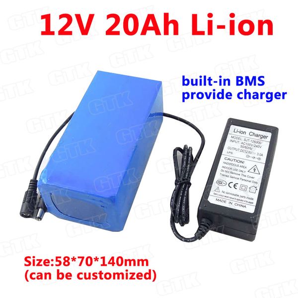 Pacco batteria Gtk 12v 20ah 20000mah dc batterie pacco batterie al litio portatile agli ioni di litio per alimentazione di backup 12 telecamera cctv + caricabatterie 3A