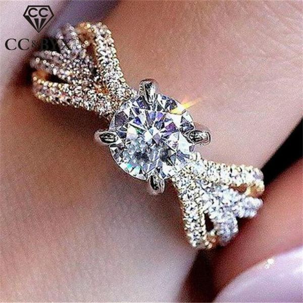 

wedding rings for women classic jewelry cubic zirconia round stone bridal engagement ring bijoux femme drop 2300, Slivery;golden