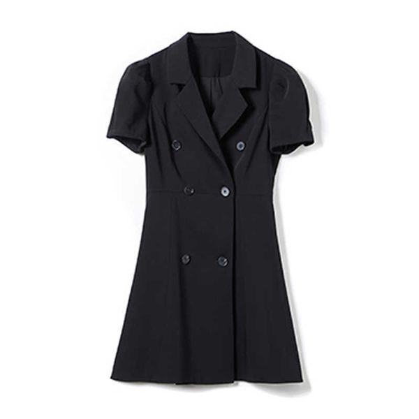 

perhaps u women short sleeve dress empire mini dress summer double breasted notch collar black gray d 210529