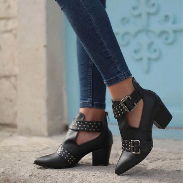 

boots 2021 fashion women's springautumn ladies vintage ankle rome pointed toe casual single shoes short boot, Black