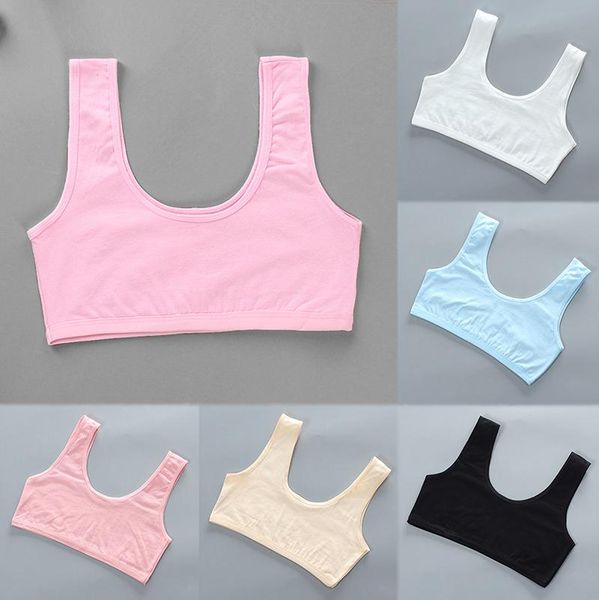 

bras puberty girls cotton training bra lingerie children underwear tube camisoles detachable chest pad sport breathable vest, Red;black