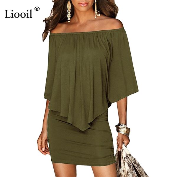 

army green slash neck women mini dress summer style off shoulder dresses vestidos black white beach casual dress 210331, Black;gray