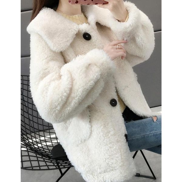 

women casual coats fashion loose pocket outerwear autumn winter warm fur jacket for female quality wool fleece women's jackets, Black;brown