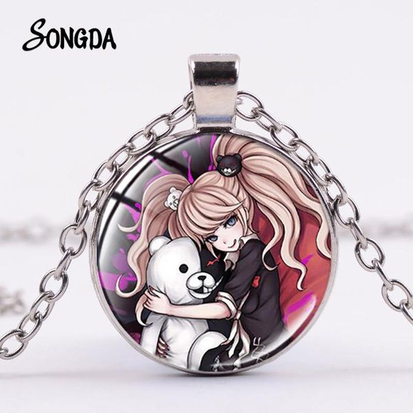 

pendant necklaces danganronpa cosplay badge monokuma necklace cartoon character anime glass cabochon handmade party choker vintage jewelry, Silver