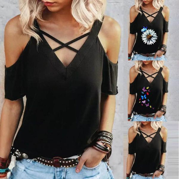 

women's blouses & shirts open shoulder solid color blouse short sleeve v neck cold tunic summer blusas mujer, White