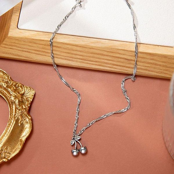 

chains fashion birthday gifts jewelry simple cherry silver necklace