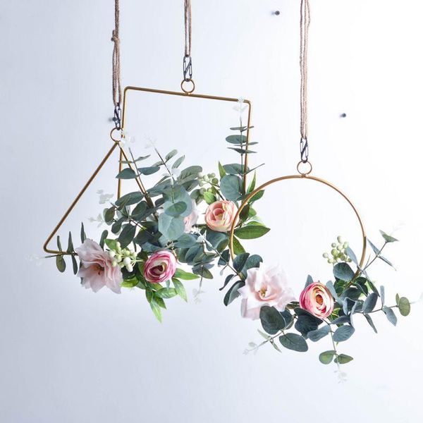 

decorative flowers & wreaths ins geometric metal garland hanging decoration wreath for wedding backdrop wall deco green plant ring