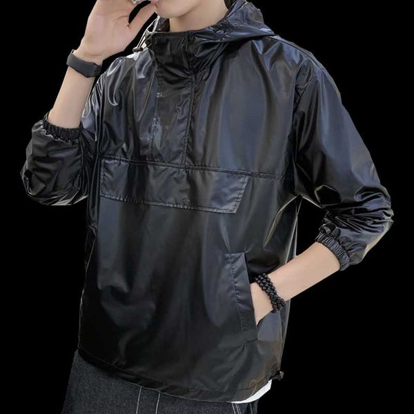 

men's jackets 2021 autumn black casual nylon solid color pullover coats waterproof loose streetwear windbreaker clothing, Black;brown