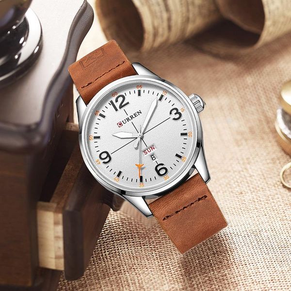 

wristwatches curren simple fashion style business wristwatch casual quartz men watches male clock relogio masculino horloges mannens saat, Slivery;brown