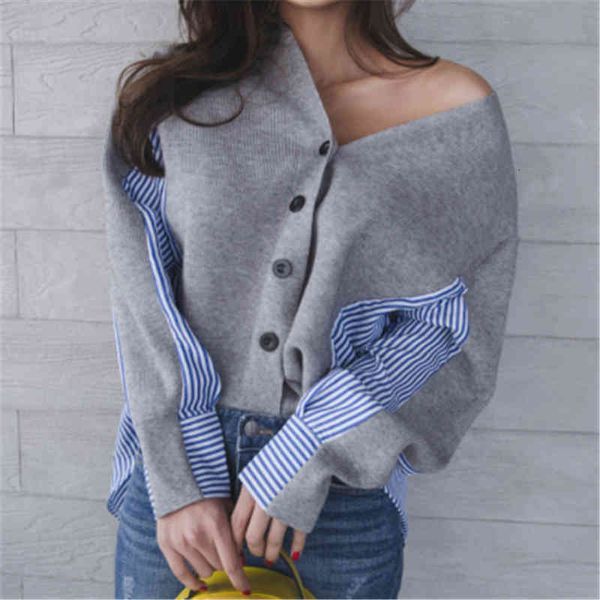

women's jackets shirt with knitted or crocheted shredder work, stylish striped cardigan v-cleavage, jacket for women autumn buttons, ,, Black;brown