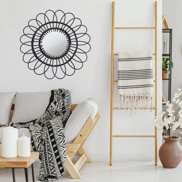 

mirrors 1pc wall hanging mirror rattan woven adornment (black)