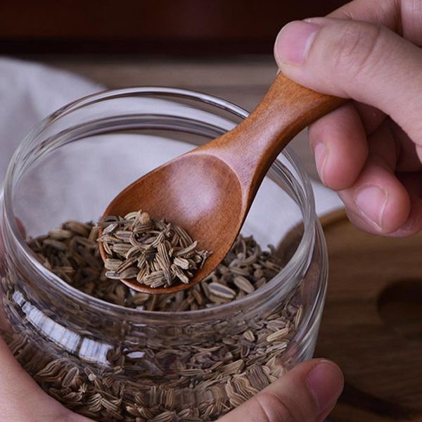 

spoons 4pcs mini wooden spoon kitchen spice wood sugar tea coffee scoop small short condiment utensils cooking tool