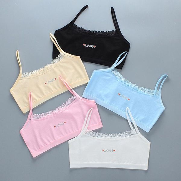 

camisoles & tanks teenager girls cotton training bra student love letters strawberry print underwear sling vest summer lace trim bralette, Black;white