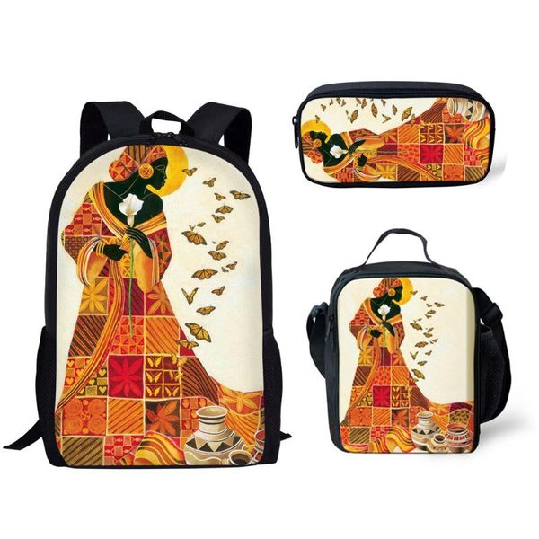 

school bags fashion black african women print 3pcs/set kids floral backpack girls casual schoolbags children book bag mochila