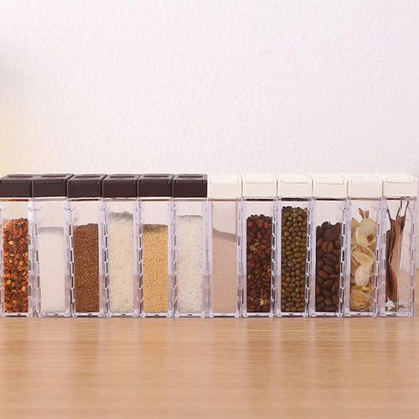 

storage bottles & jars 6pcs seasoning box jar household set plastic salt pepper spice container transparent opening organizer kitchen suppli