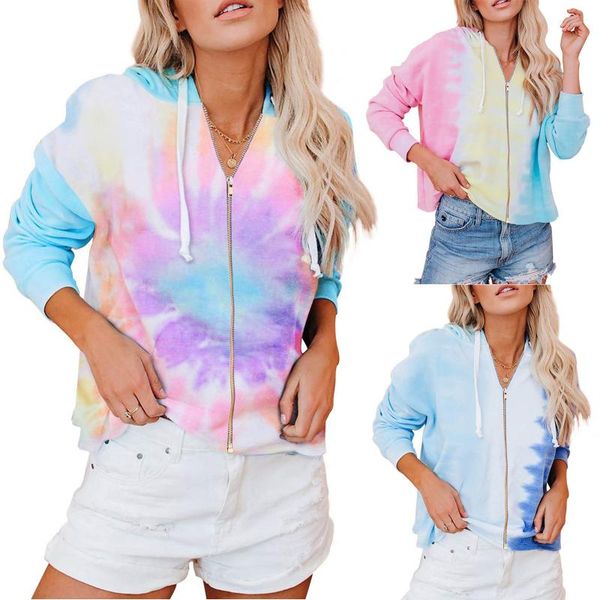 

women's hoodies & sweatshirts hooides women oversized sweatshirt fashion full zip hoodie tie-dye long sleeve hooded jacket, Black