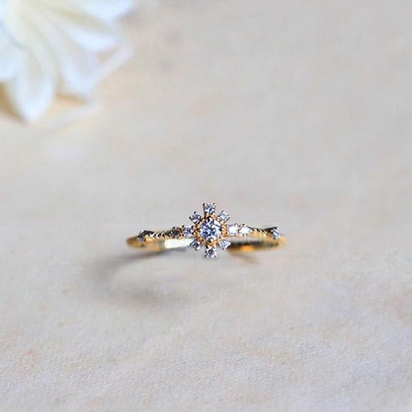 

wedding rings for women small and exquisite snowflake flower zircon light gold color gifts fashion jewelry kbr280, Slivery;golden