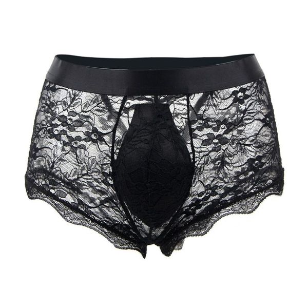 

underpants fashion mens boxer briefs full lace strap men underwear lingerie comfortable ropa interior hombre, Black;white