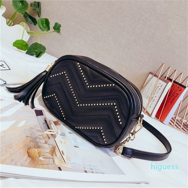 

designer- handbags ladies bags messenger shoulder fashion trend simple tassel casual waist (black)