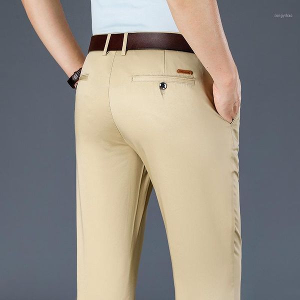 

men's pants mens spring summer cotton stretch male long straight fit trousers classic business dress formal khaki black