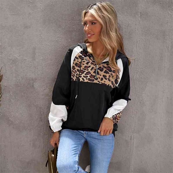 

leopard print hoodie women's casual loose side pocket 2538076, Black