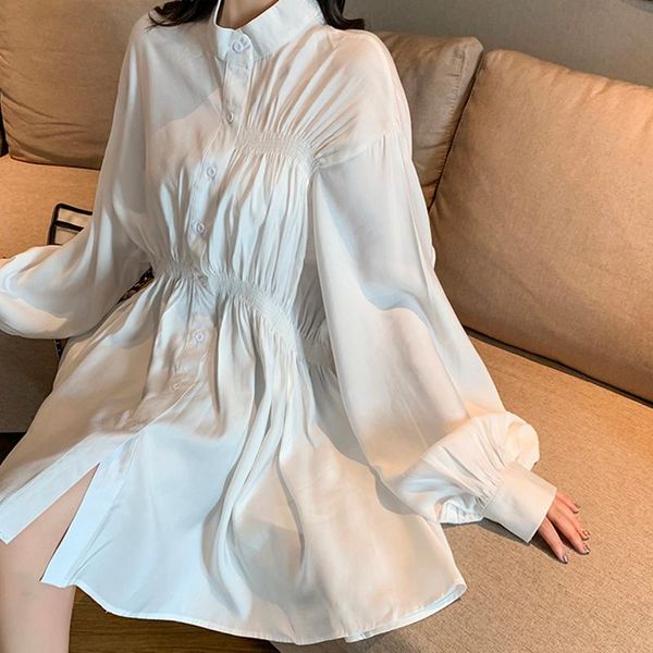 

casual dresses women lolita dress autumn solid long sleeve a-line lantern sweet ladies preppy style high waist button loose, Black;gray
