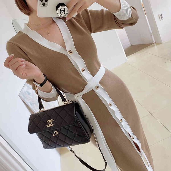 

casual dresses new women autumn winter long grace sweater cardigan dress female sleeve v-neck slim knitted 1c5i, Black;gray