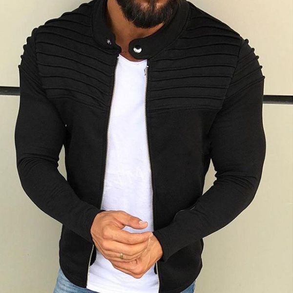 

men's jackets men's winter zip up slim collar shoulder ruched jacket long sleeve casual coat outerwear fleece, Black;brown
