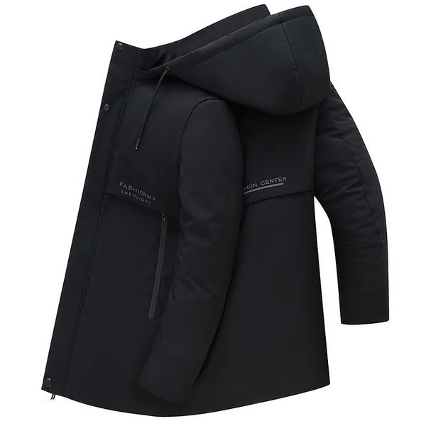 

men's cotton padded jacket winter thickened down casual warm hooded middle aged men's, Black