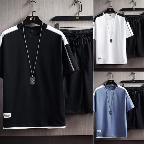

summer two piece set men tracksuit short sleeve t shirt shorts suit mens sportswear outwear 5xl, Gray
