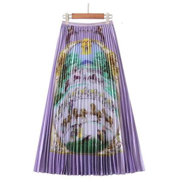 

skirt miyake european and american vintage cartoon print pleated skirt wais skirts, Black